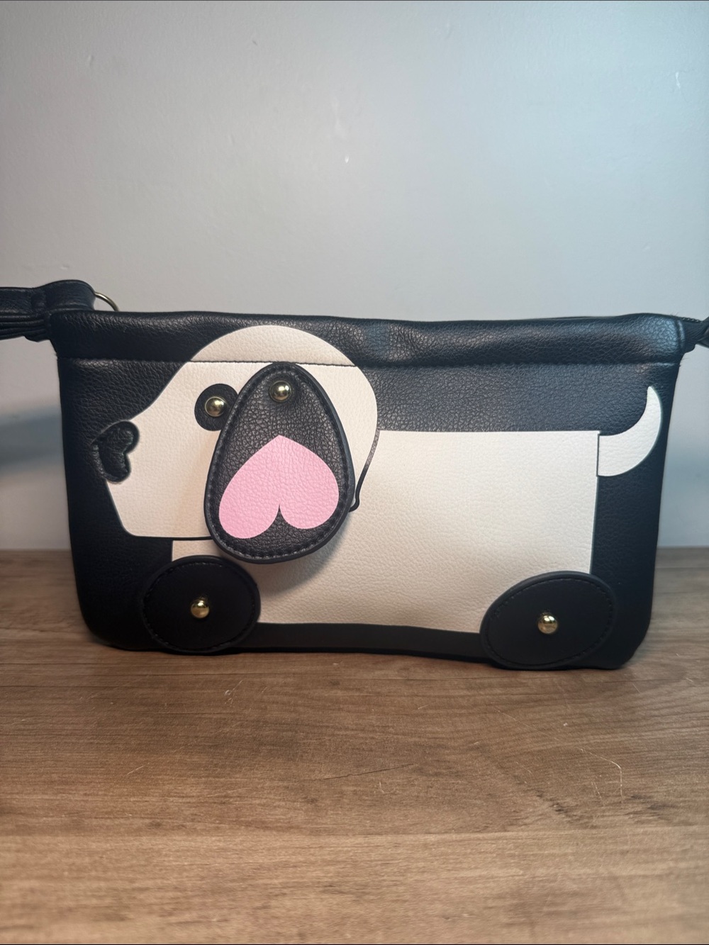 Betsey Johnson Black & White Dog Wristlet with Pink Heart Ear